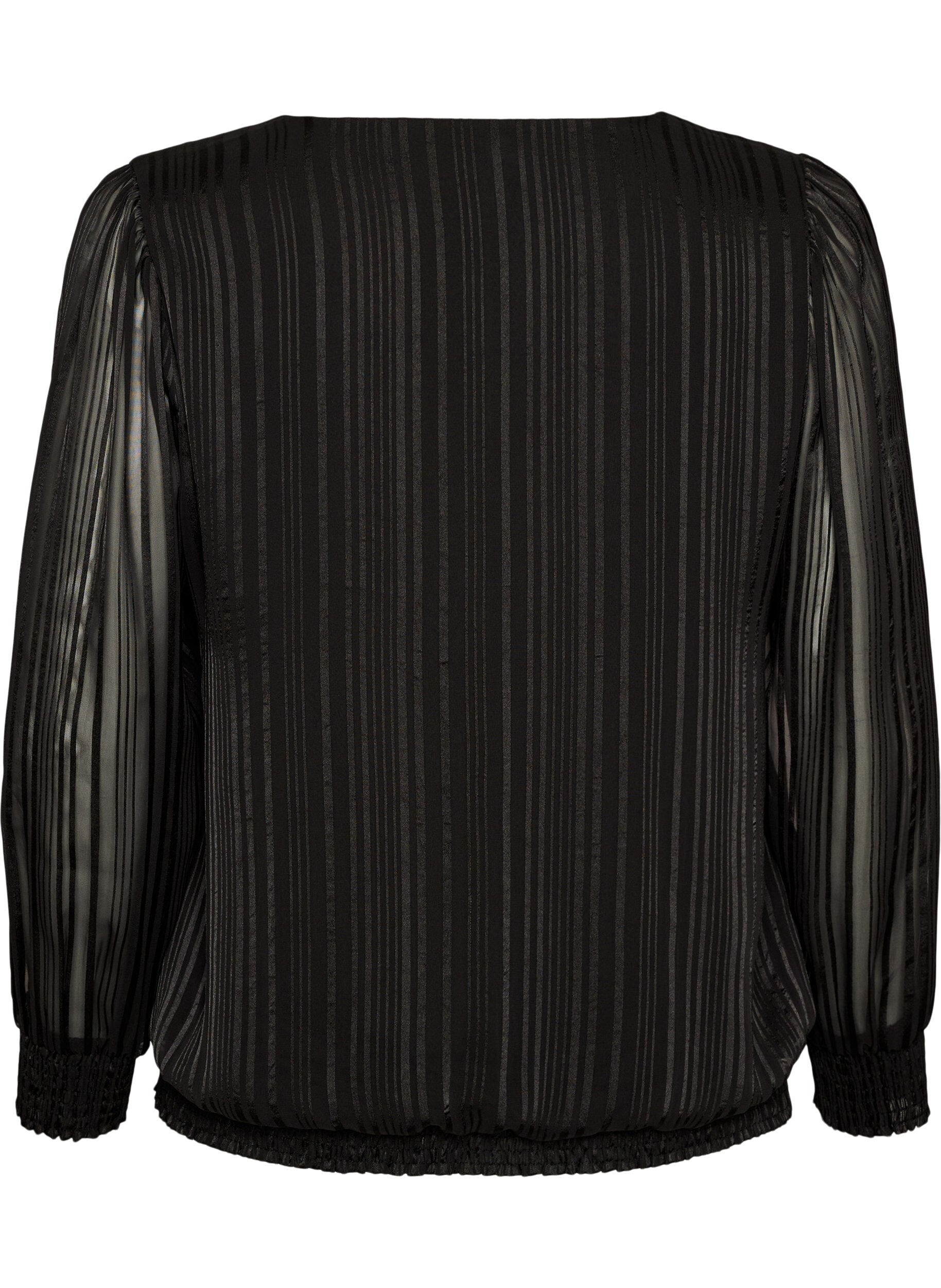 ZizziStripete bluse med ballongfasong, Svart, Packshot image number 1
