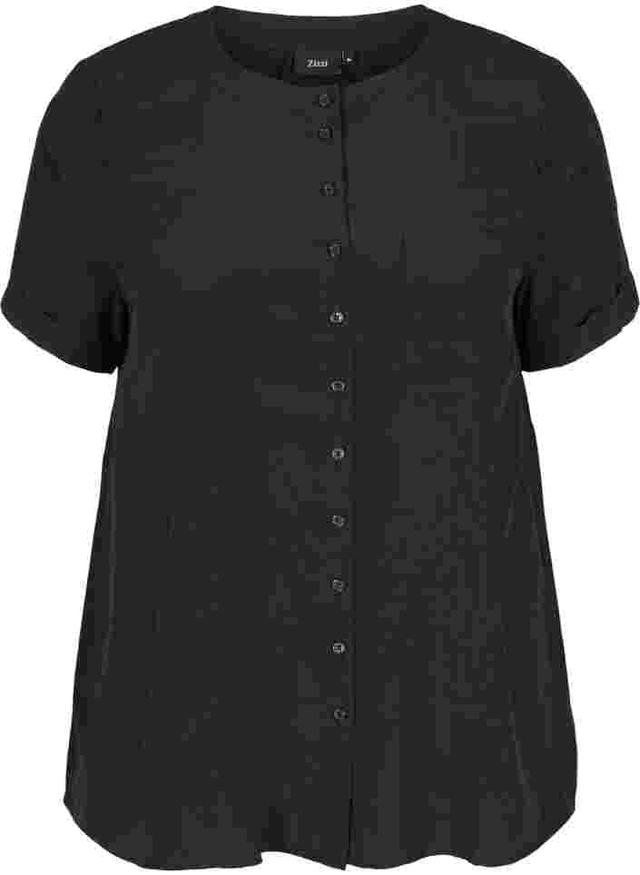 Kortermet skjorte med rund hals, Black, Packshot image number 0
