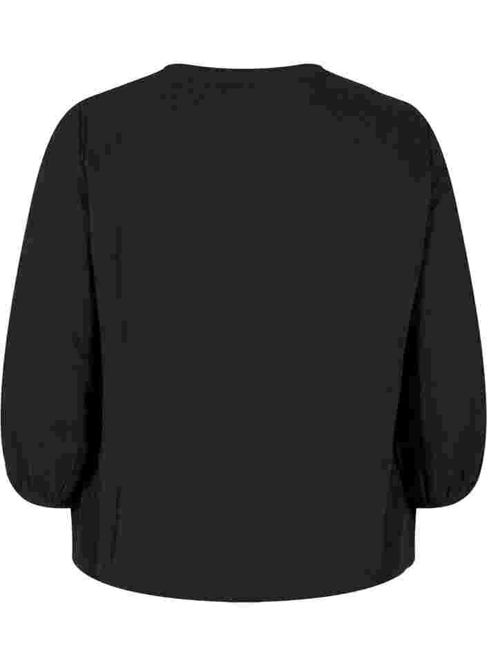 Bomullsbluse med knapper og 3/4-ermer, Black, Packshot image number 1