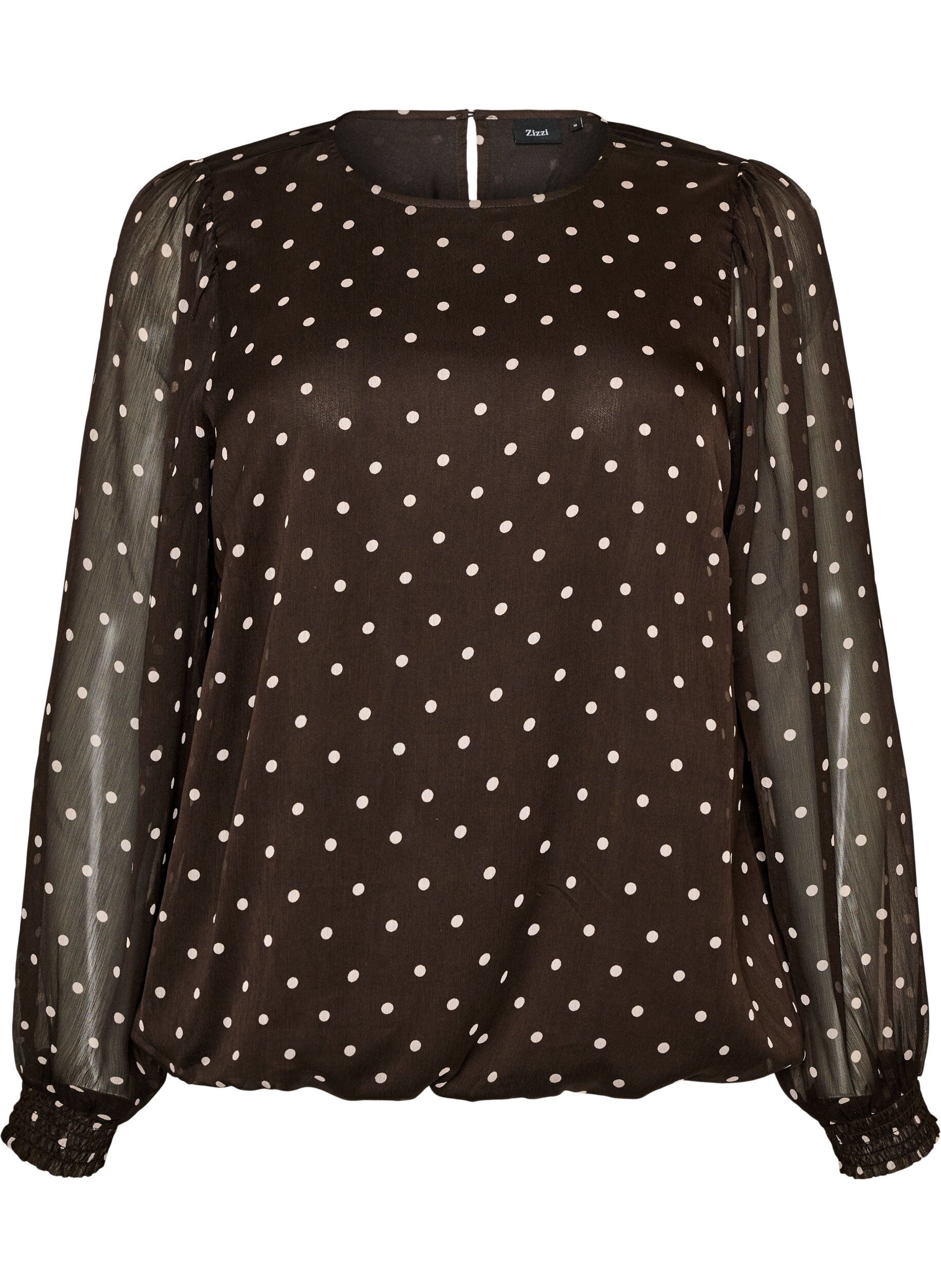 ZizziPrikket chiffonbluse med gjennomsiktige ermer, Brun, Packshot image number 0