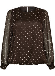 Prikket chiffonbluse med gjennomsiktige ermer, Brun
