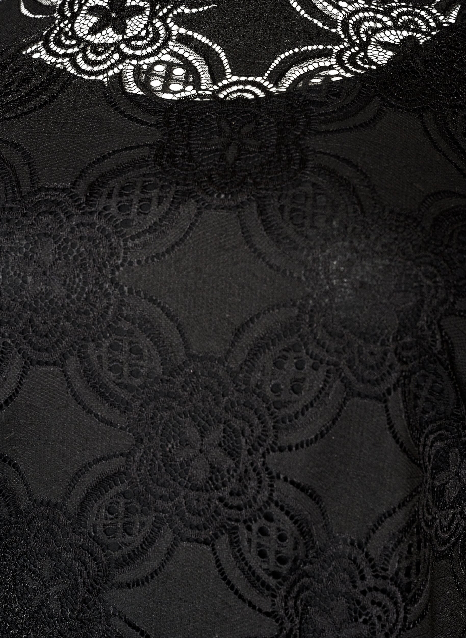 Zizzi Midiskj&oslash;rt kjole med blonder og 1/2 ermer, Svart, Packshot image number 2