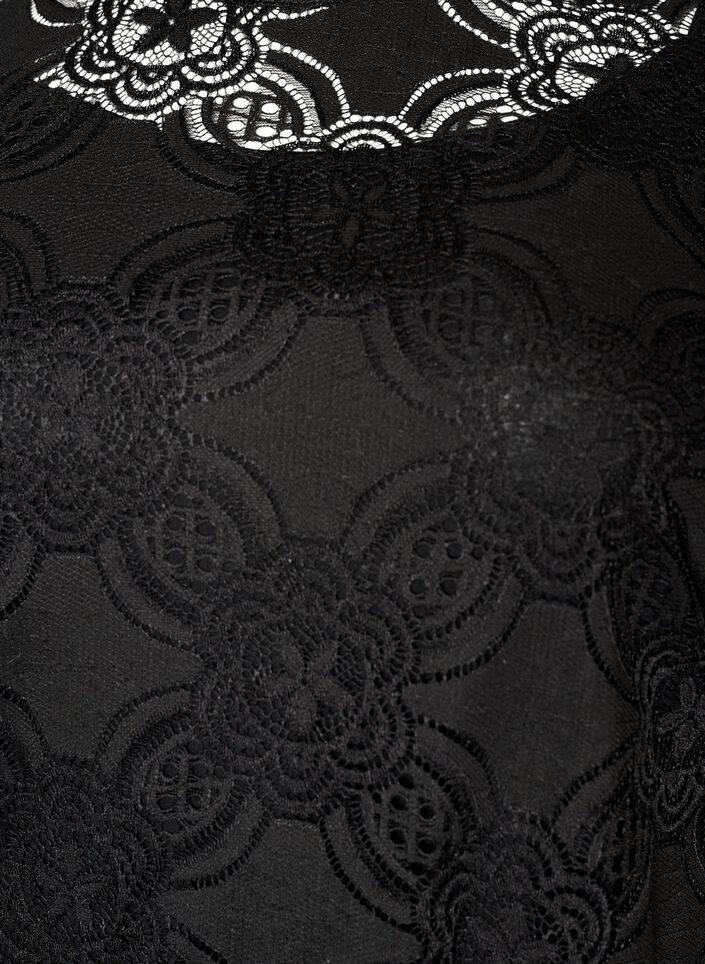 Midiskj&oslash;rt kjole med blonder og 1/2 ermer, Svart, Packshot image number 2