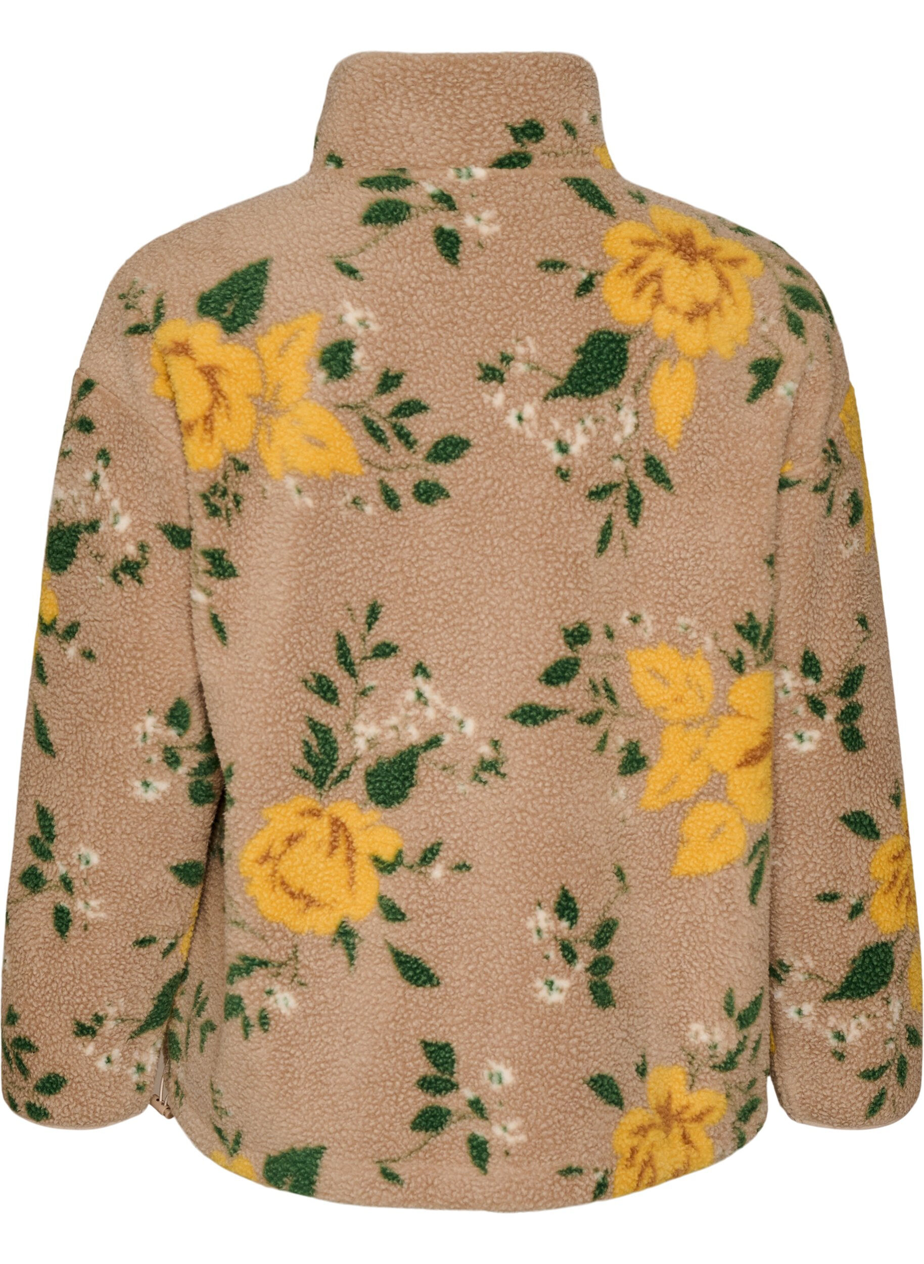ZizziBlomstret fleecejakke med h&oslash;y hals og glidel&aring;s, Beige, Packshot image number 1