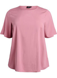 FLASH – Vevet bluse med korte ermer og rund hals, Rosa FLASH – Vevet bluse med korte ermer og rund hals