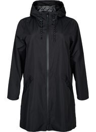 Regnjakke med lommer og hette, Black