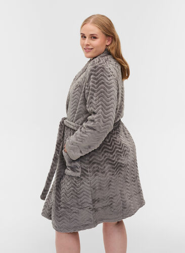 Korte mønstrete morgenkåpe med lommer, Dark Grey, Model image number 1