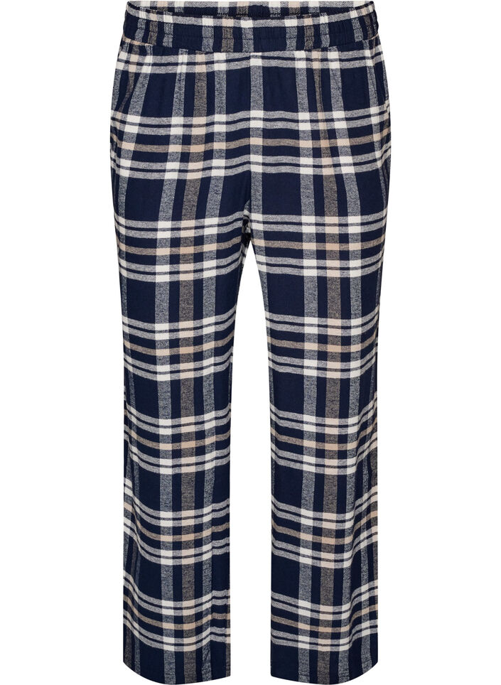 Rutete bomulls pyjamasbukser, Bl&aring;, Packshot image number 0