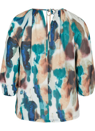 Mønstrete bluse med 3/4-ermer og knytedetalj, Reflecting Pond, Packshot image number 1
