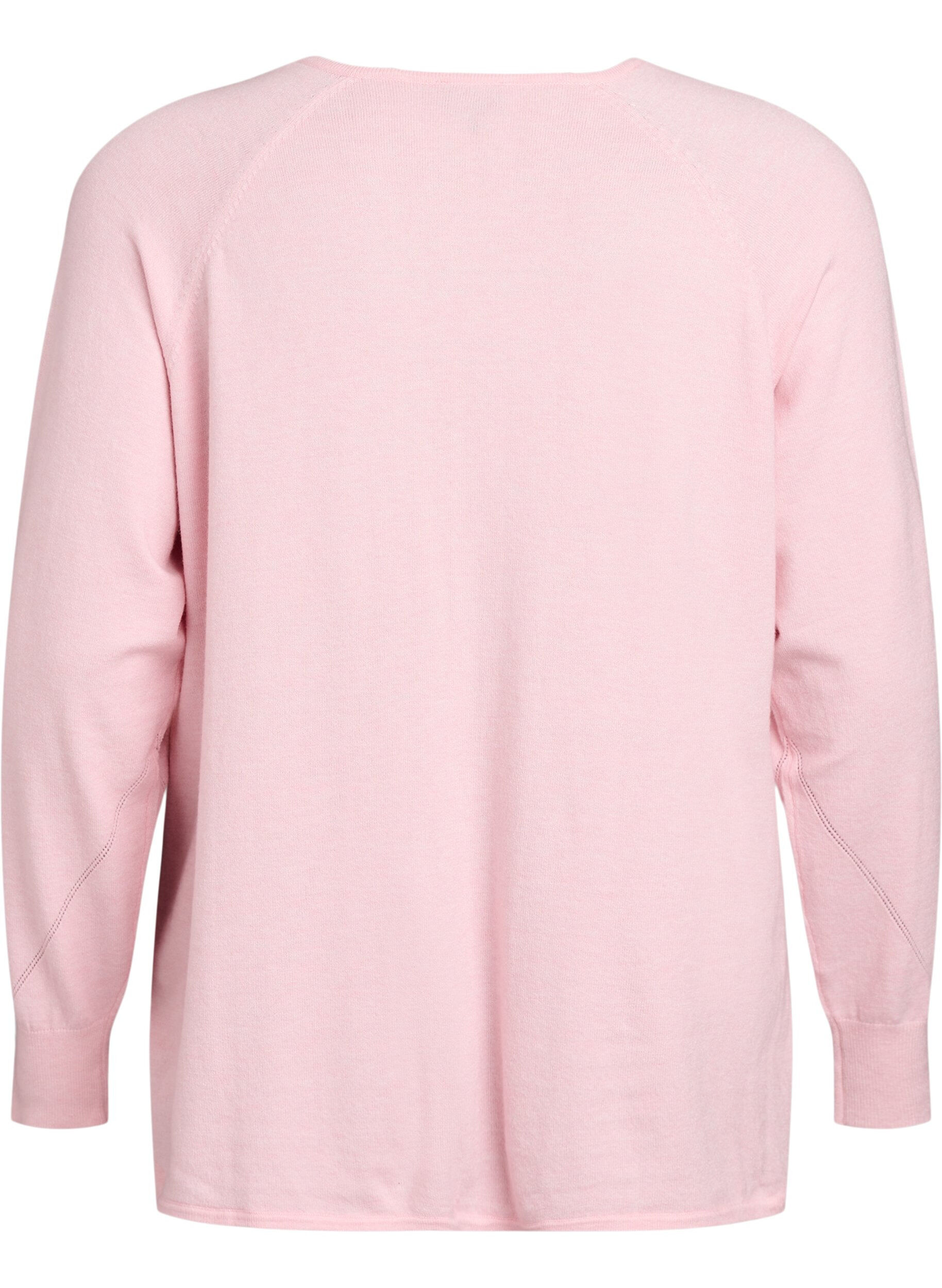 Zizzi Finstrikket bluse med V-hals og detalj foran, Rosa, Packshot image number 1