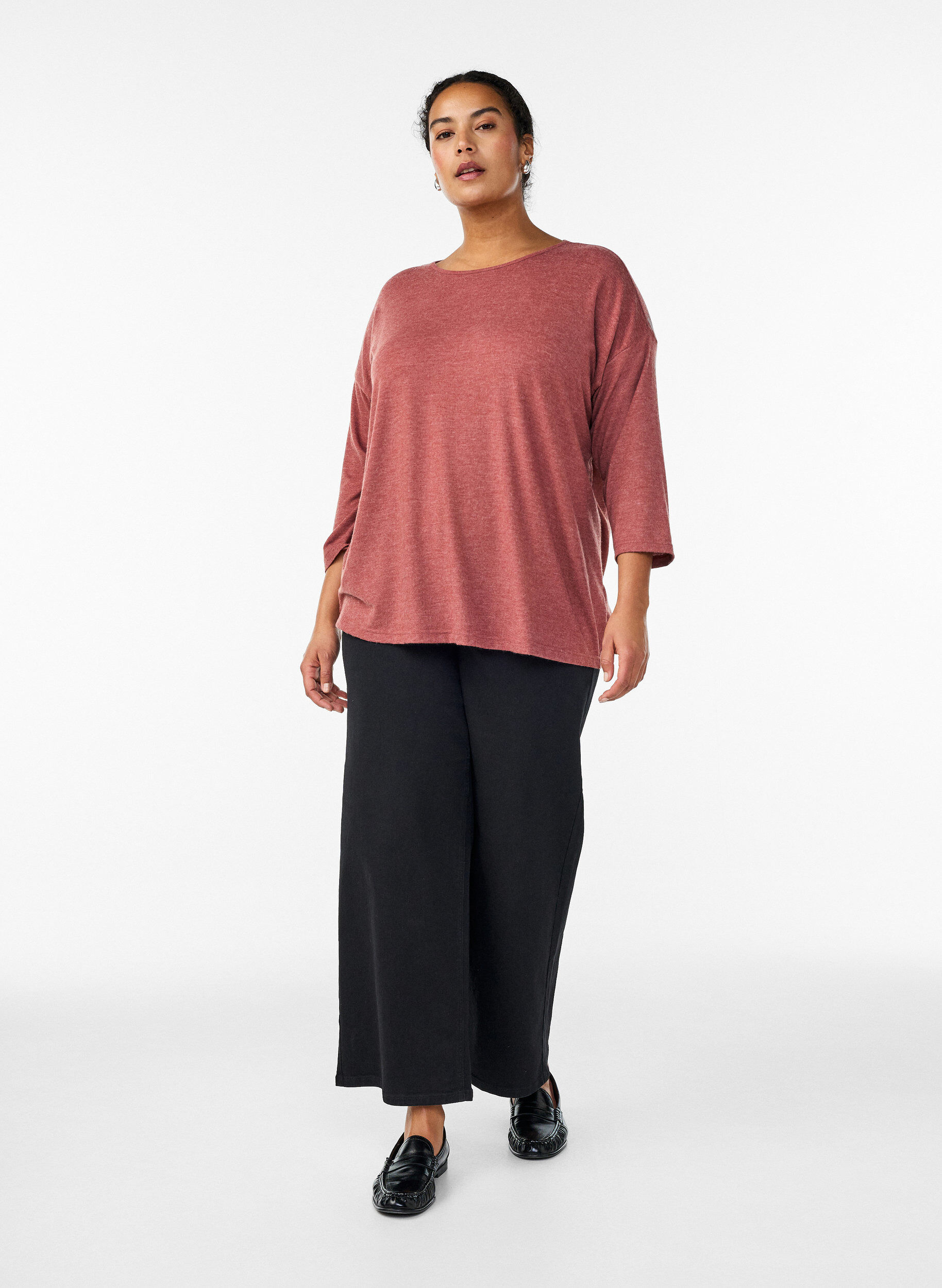 Zizzi Jersey bluse med 3/4 ermer, R&oslash;d, Model image number 1