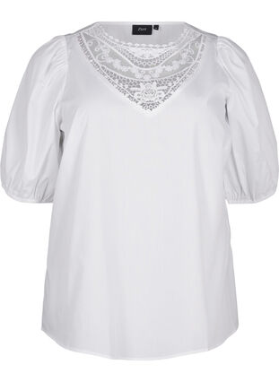 Zizzi Kortermet bluse med blondedetalj, Bright White, Packshot image number 0