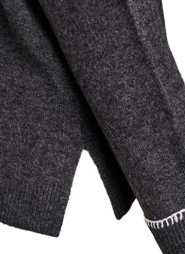 Strikkebluse med høy hals og kontrastdetaljer, Grå, Packshot image number 3