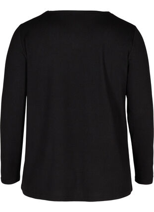 Ensfarget bluse med lange ermer og krage, Black, Packshot image number 1