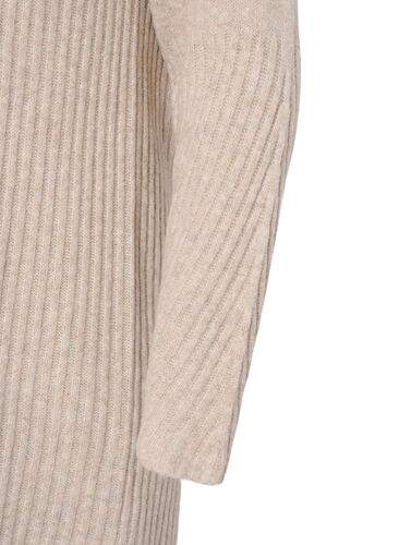 Ribbestrikket kjole med høy hals, Simply Taupe Mel., Packshot image number 2