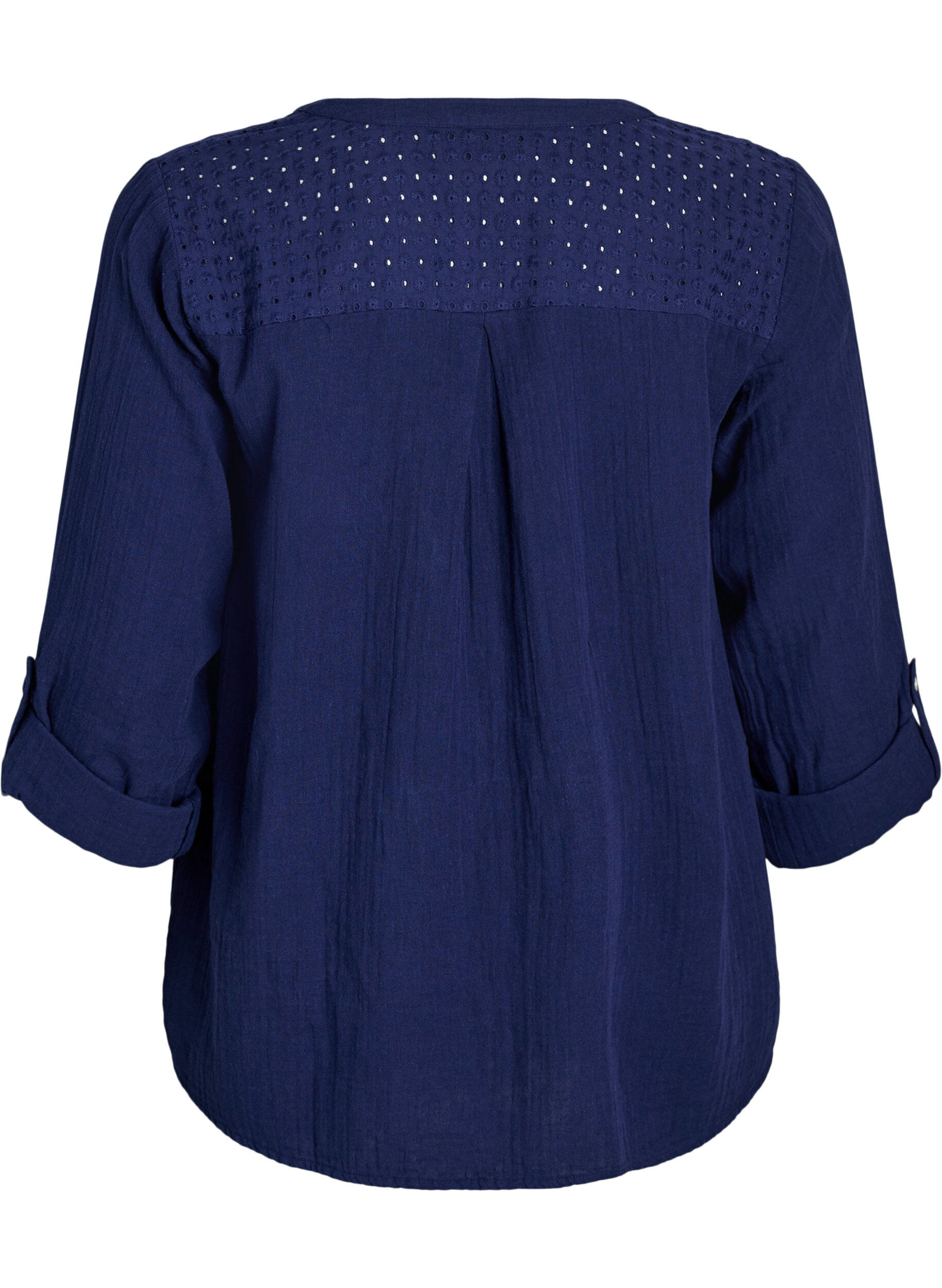Zizzi Bluse i bomullsmuslin med broderi anglaise, Bl&aring;, Packshot image number 1