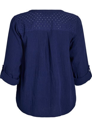 Zizzi Bluse i bomullsmuslin med broderi anglaise, Blå, Packshot image number 1