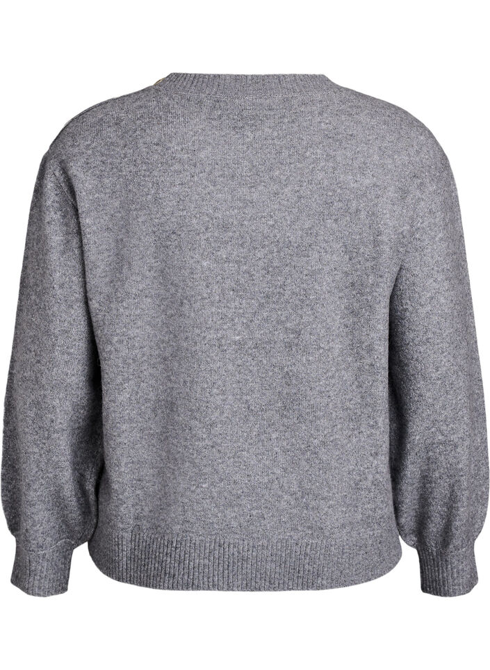 Strikket bluse med knappdetalj, Grå, Packshot image number 1