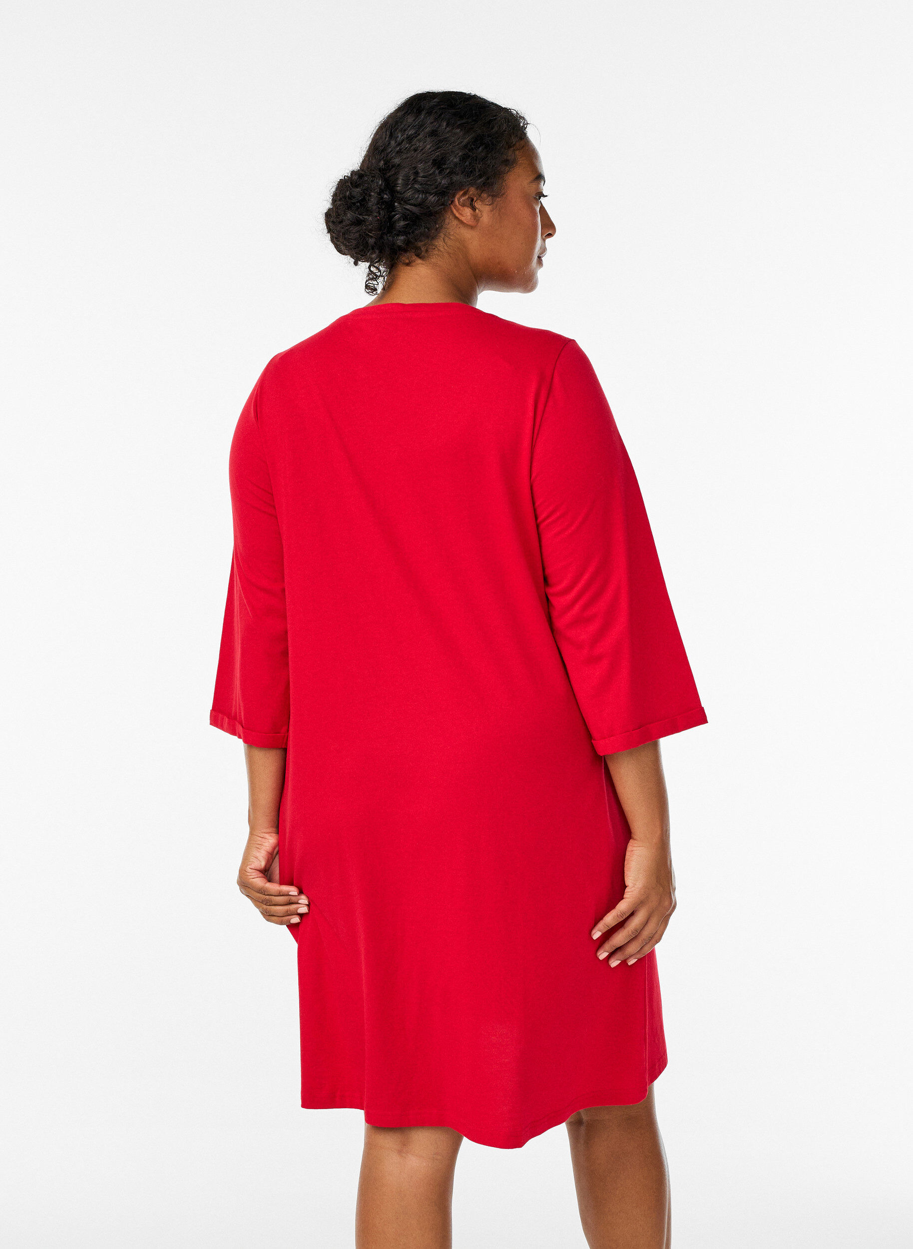 Zizzi Nattkjole i organisk bomull med julemotiv, R&oslash;d, Model image number 2