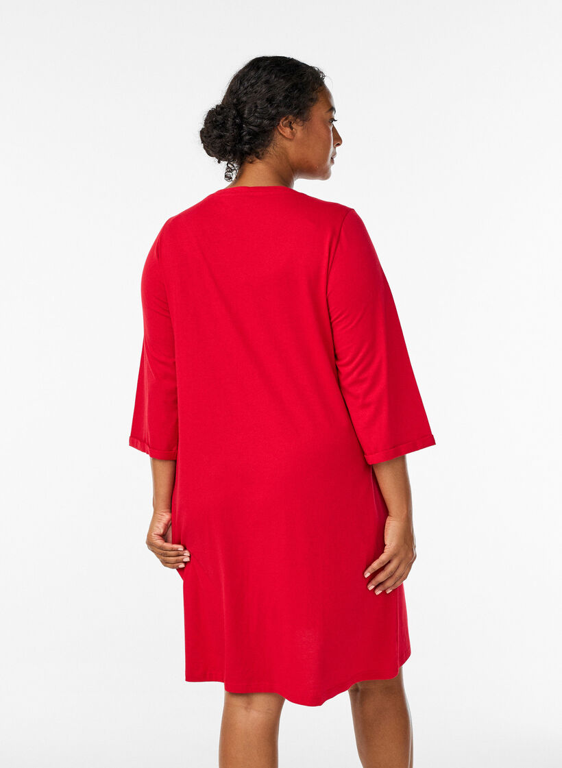 Nattkjole i organisk bomull med julemotif, Rød, Model image number 2