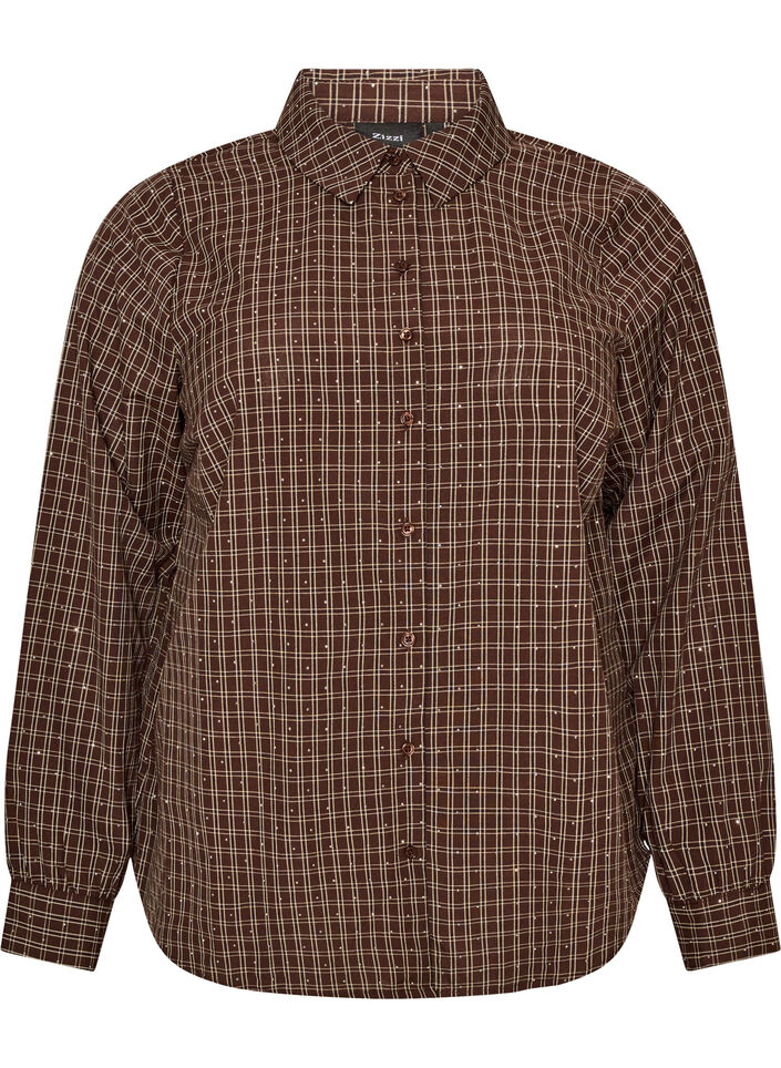 Rutete skjorte med rhinesteiner, Brun, Packshot image number 0