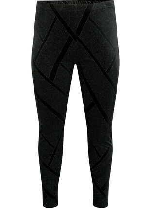 Velour leggings med glitter og mønster, Black, Packshot image number 0