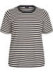 T-shirt med striper og ribbestrikket struktur, Svart, Packshot image number 0