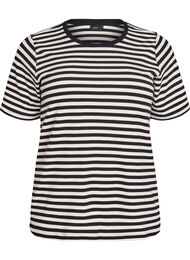 T-shirt med striper og ribbestrikket struktur, Svart