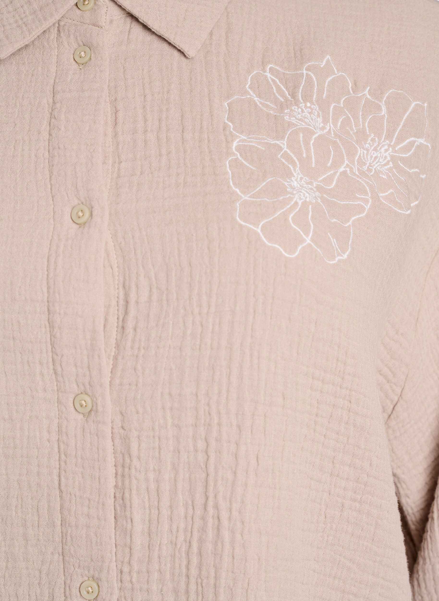 Zizzi Bomullsmuslin-skjorte med broderte detaljer, Beige, Packshot image number 2