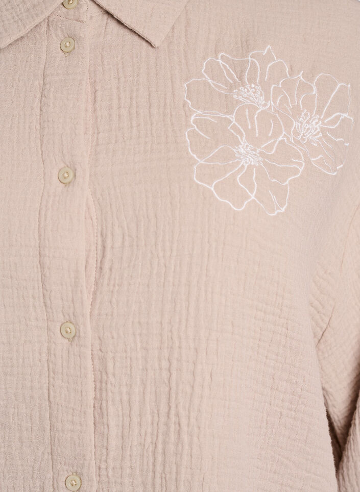 Bomullsmuslin-skjorte med broderte detaljer, Beige, Packshot image number 2