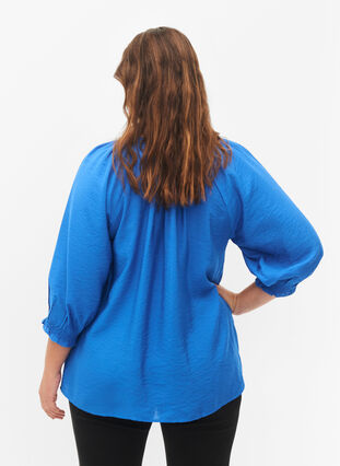 A-formet viskose bluse med 3/4-ermer, Strong Blue, Model image number 1