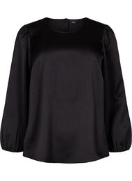 Langermet bluse med rund hals, Black