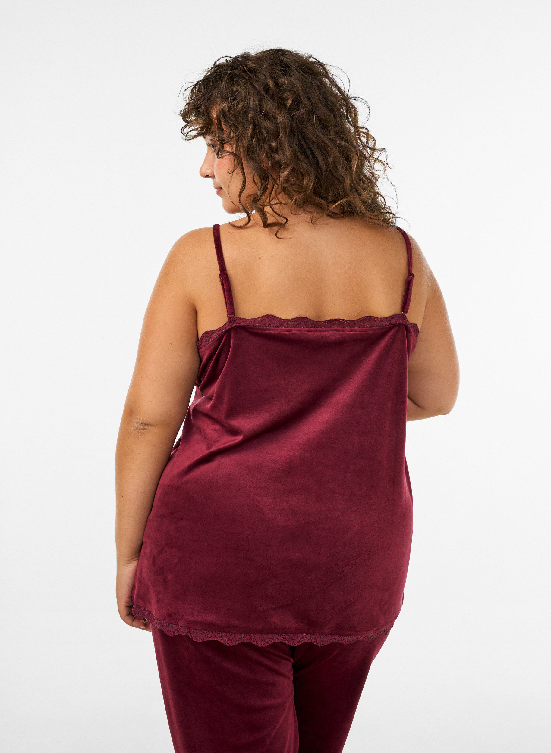 ZizziVelour topp med blonderkant, R&oslash;d, Model image number 2