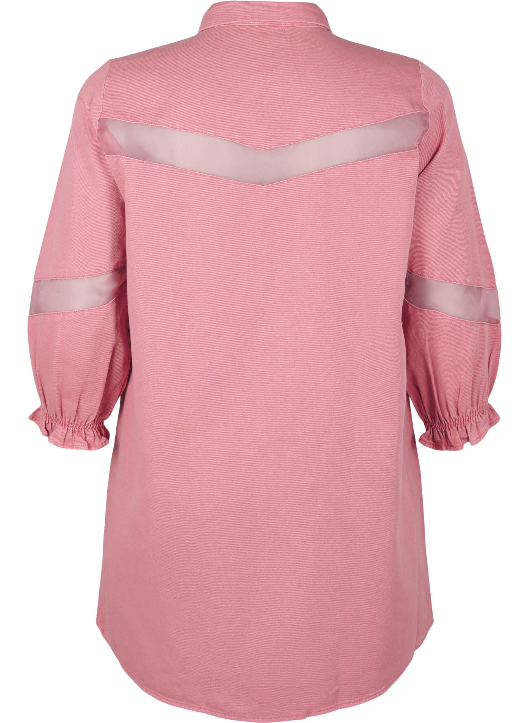 Zizzi Skjortekjole i farget denim med mesh detaljer, Heather Rose, Packshot image number 1