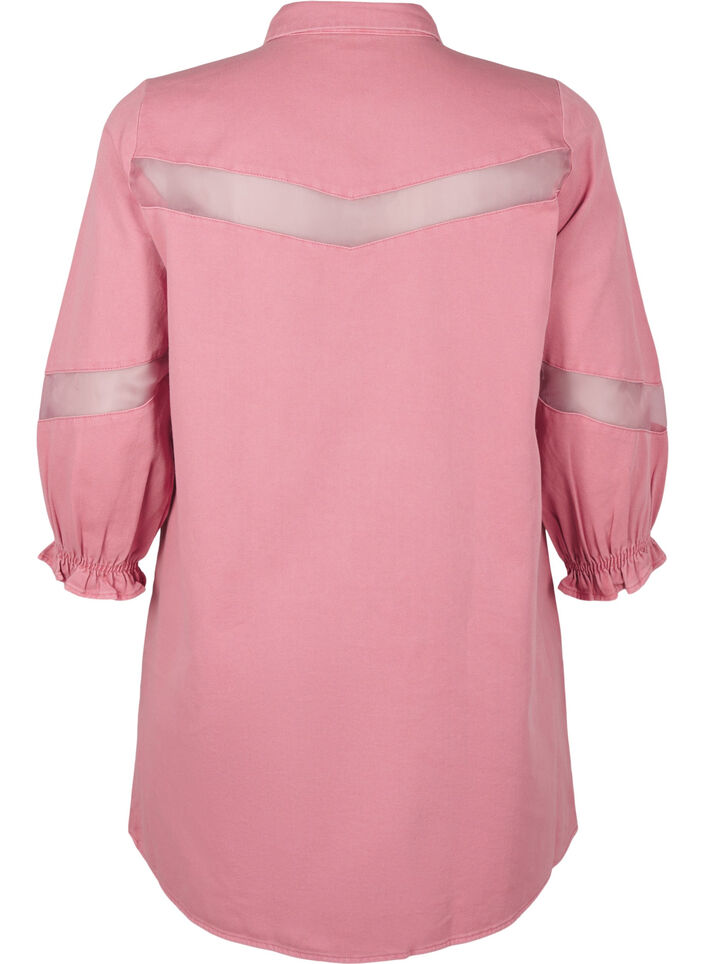 Skjortekjole i farget denim med mesh detaljer, Heather Rose, Packshot image number 1