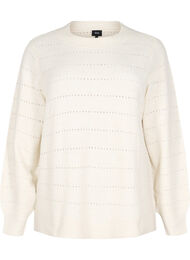 Strikket bluse med rund hals og hulmønster, Birch Mel.
