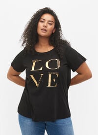Kortermet T-skjorte med trykk, Black Love, Model