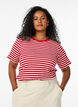 T-shirt med striper og ribbestrikket struktur, R&oslash;d, Model image number 0