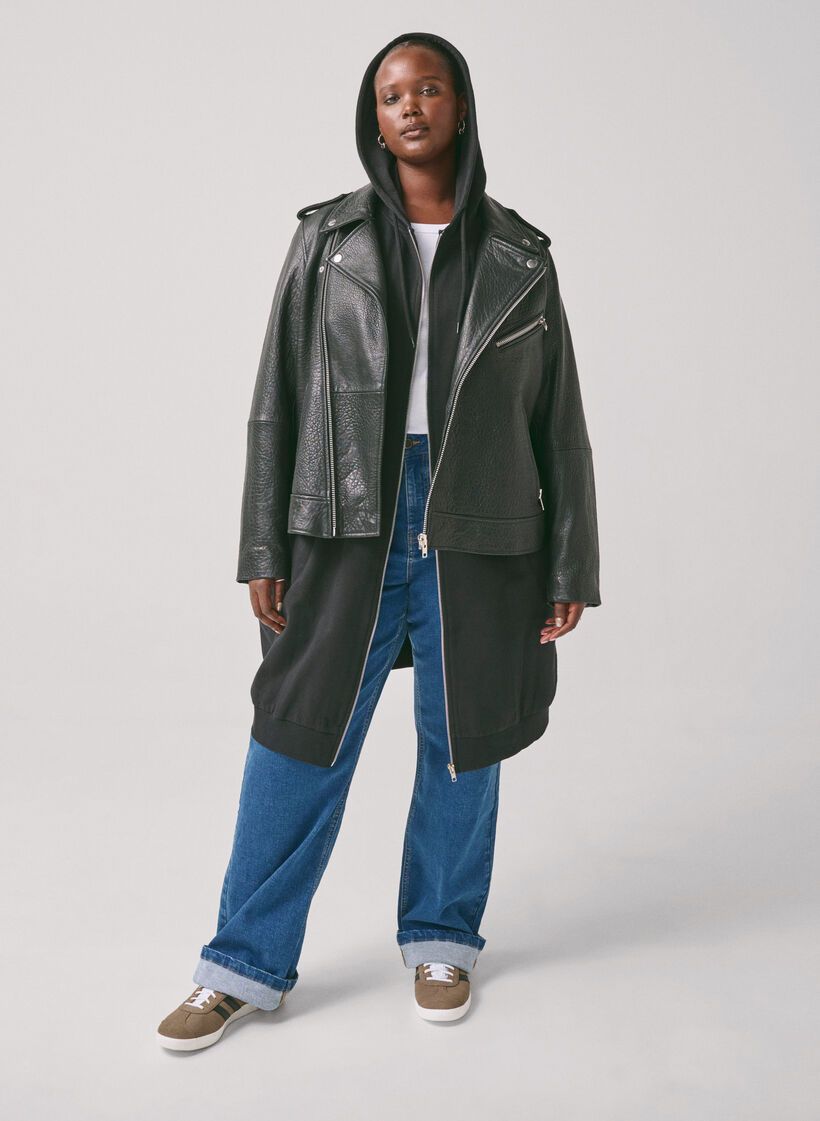 Lang treningscardigan i bomull med hette, Svart, Image image number 0