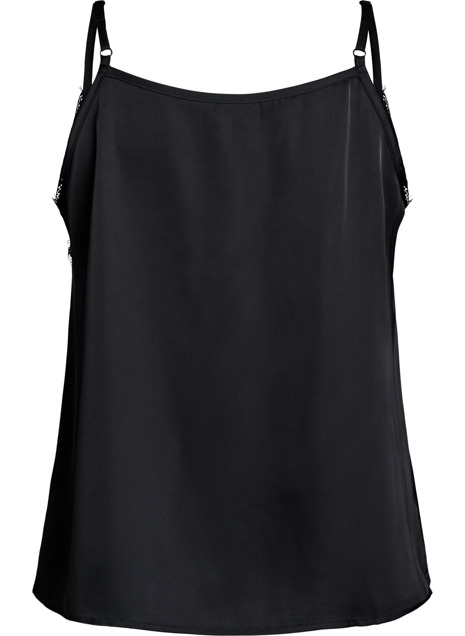 Zizzi Satintopp med blonder, Svart, Packshot image number 1