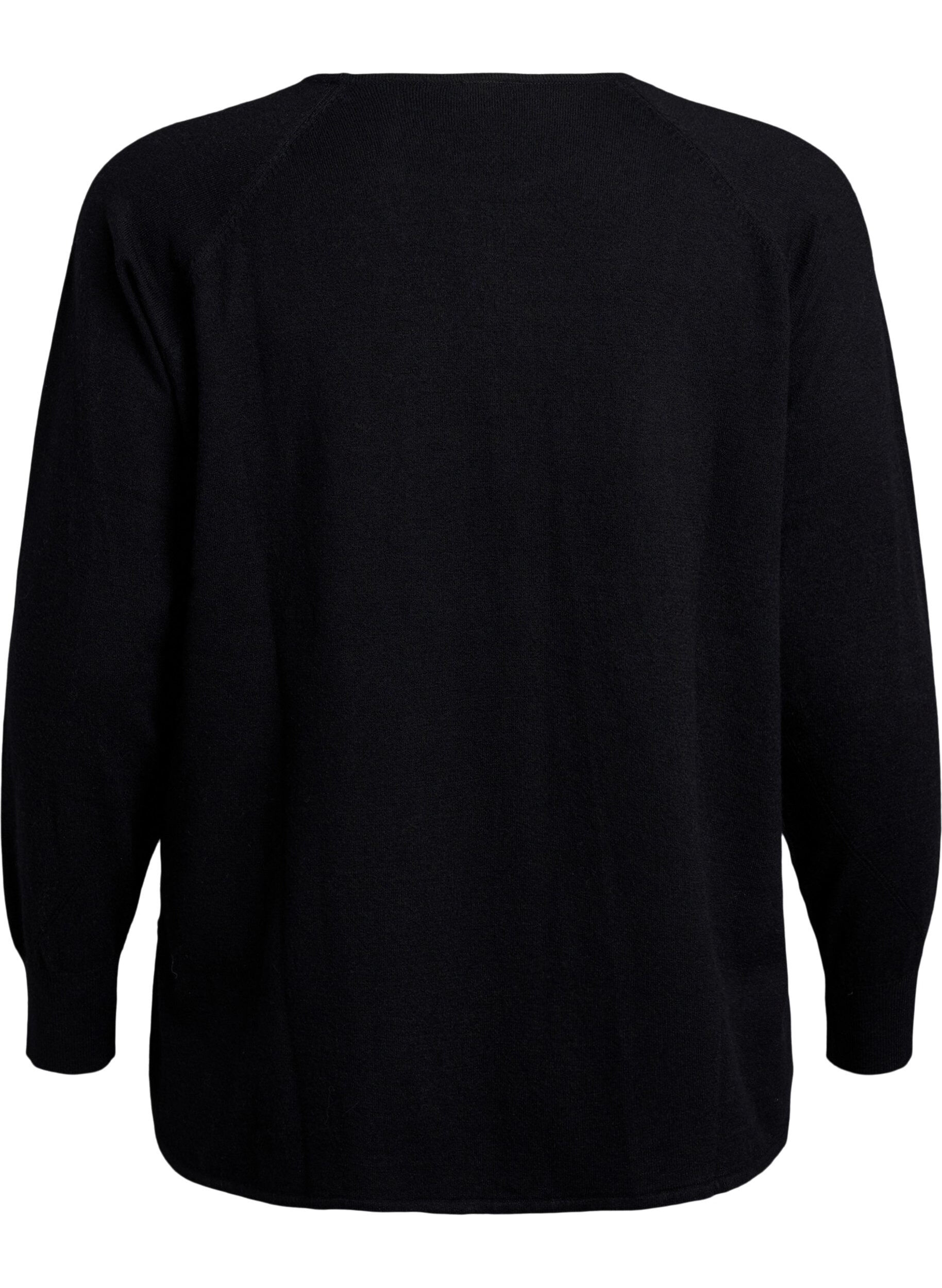 ZizziStrikket bluse med rund hals og strikket m&oslash;nster, Svart, Packshot image number 1