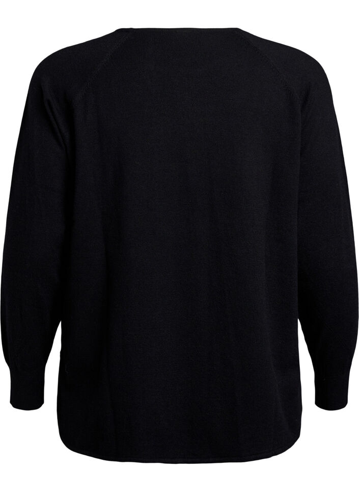 Strikket bluse med rund hals og strikket m&oslash;nster, Svart, Packshot image number 1