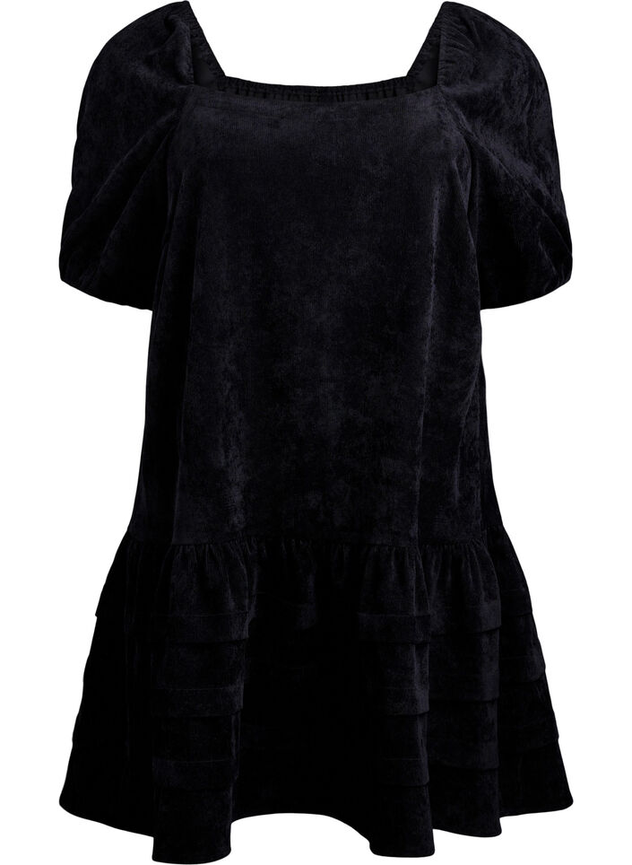 Kort cordfløyelskjole med firkantet halslinje, Black, Packshot