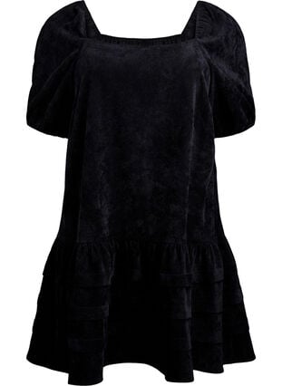 Zizzi Kort cordfløyelskjole med firkantet halslinje, Black, Packshot image number 0