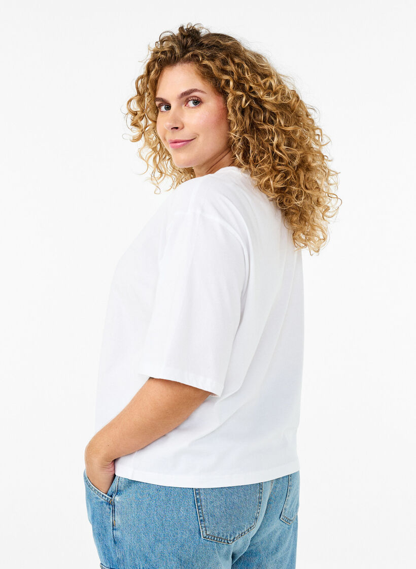 Boxy T-skjorte i organisk bomull, Hvit, Model image number 2