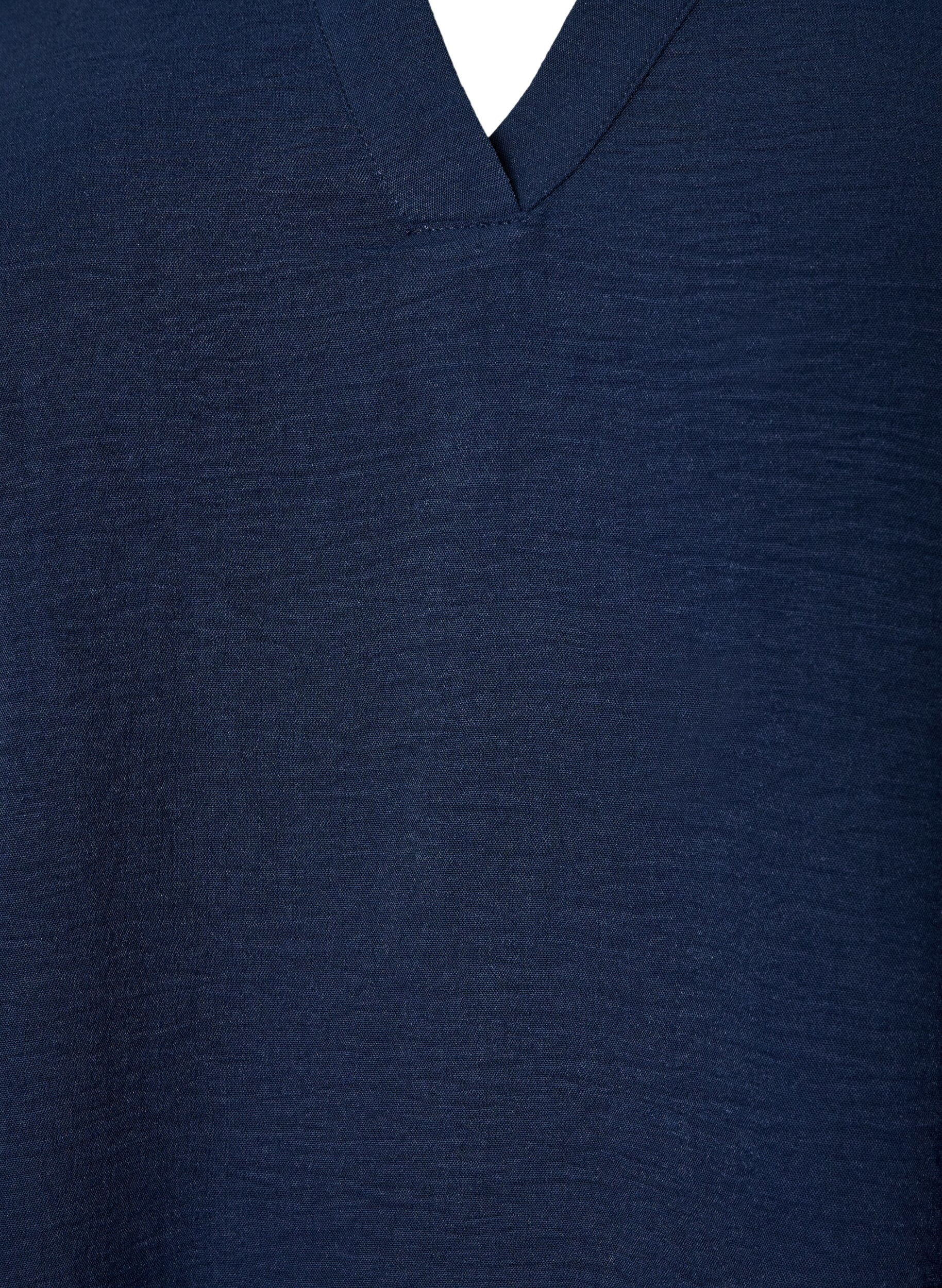 ZizziBluse med smockmansjetter og V-hals, Bl&aring;, Packshot image number 2