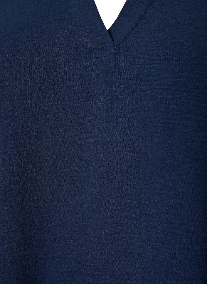 Bluse med smockmansjetter og V-hals, Bl&aring;, Packshot image number 2