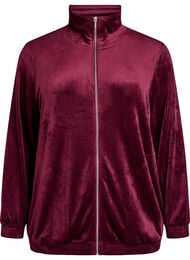Velour-cardigan med glidel&aring;s og h&oslash;y krage, M&oslash;rk Bordeaux