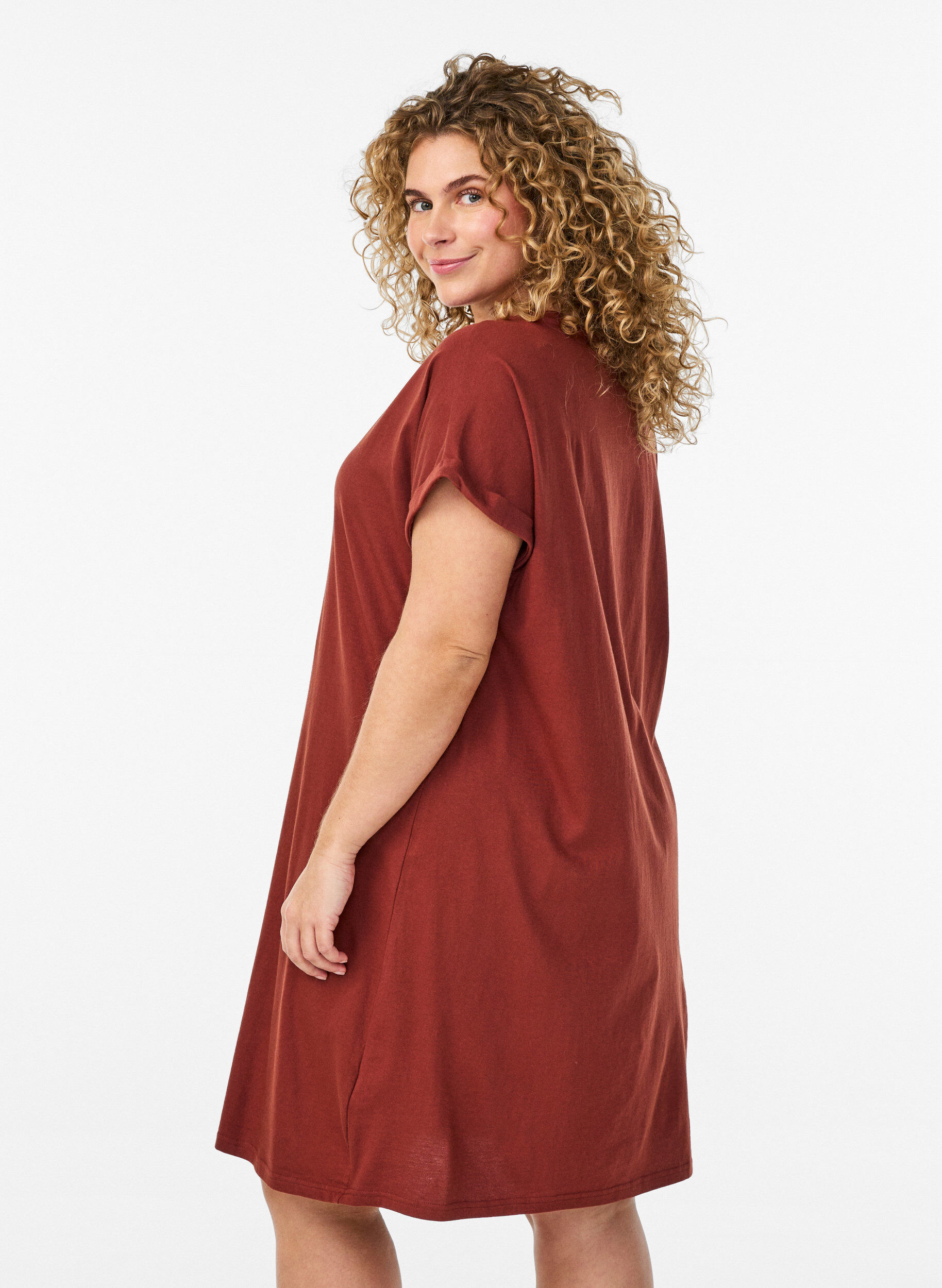 Zizzi 2-pakk T-skjortekjole med korte ermer, Orange, Model image number 2