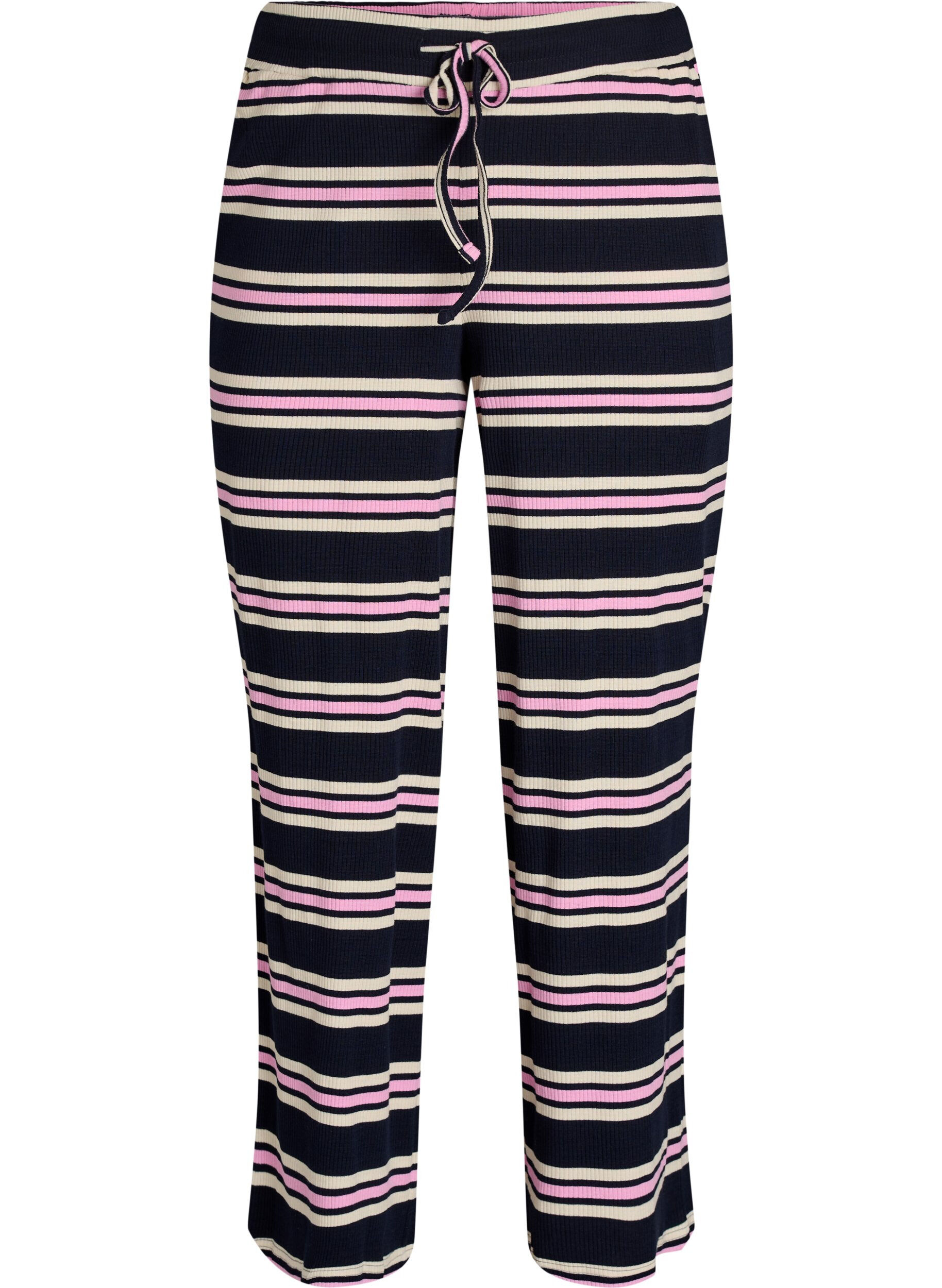 ZizziStripete pyjamabukser med vide ben, Bl&aring;, Packshot image number 0